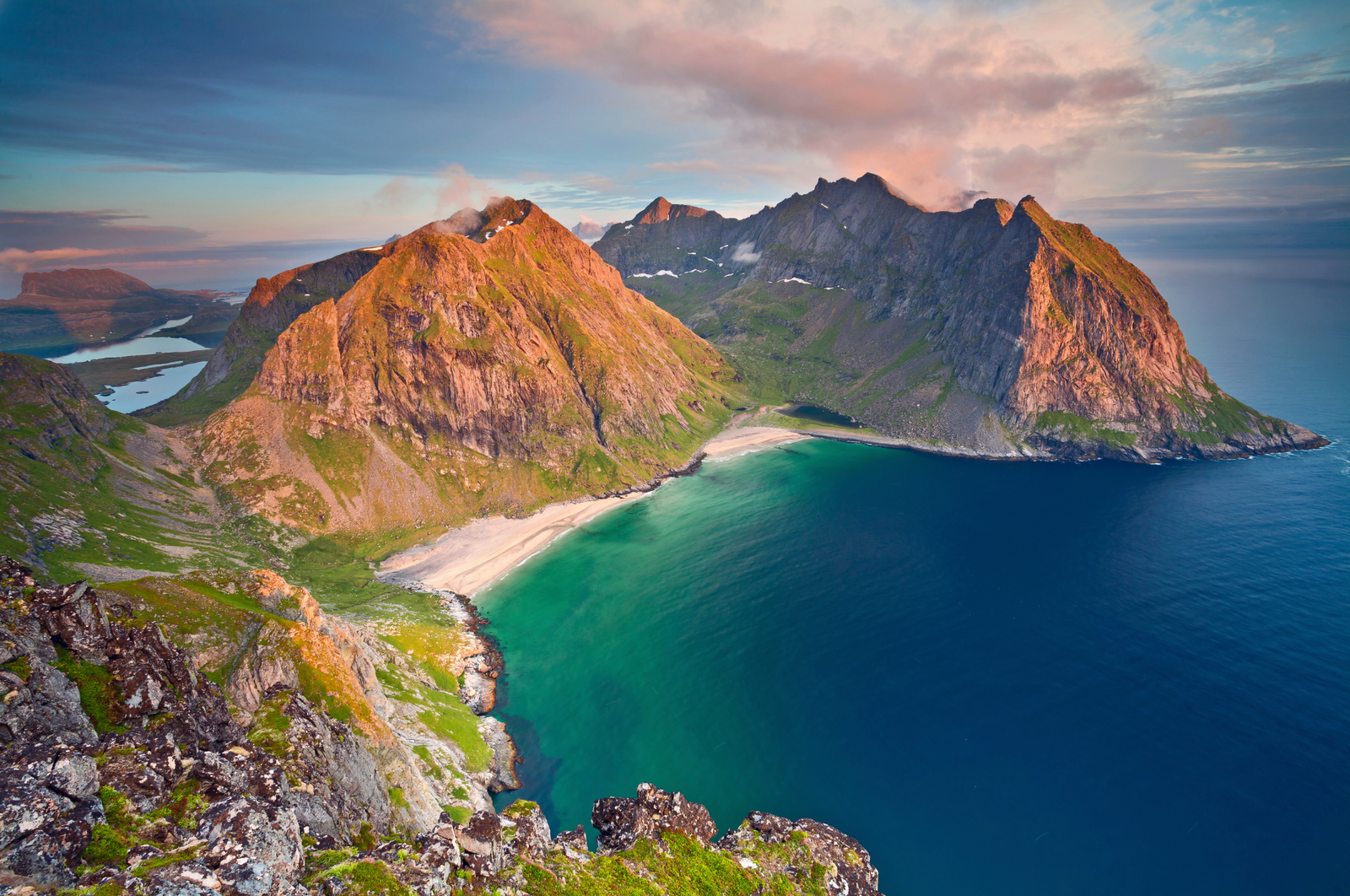Kvalvika beach seen from Mount Ryten