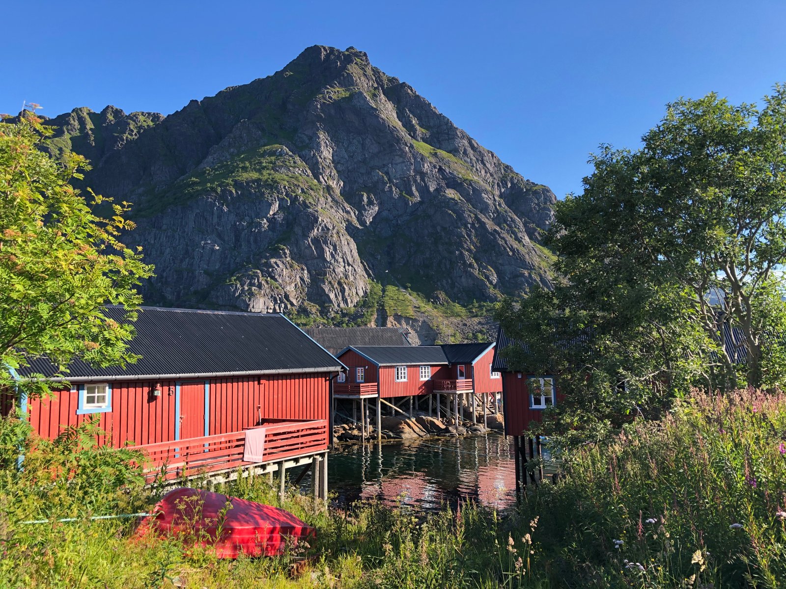 Lofoten rorbuer on stils over the water